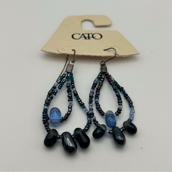 Cato NWT Blue Seed Beaded Teardrop Dangle Earrings with Silver Tone Hook - Picture 1 of 5